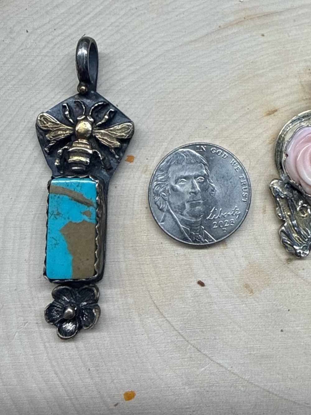 Handcrafted by Me!  Sterling silver bee and kingman turquoise